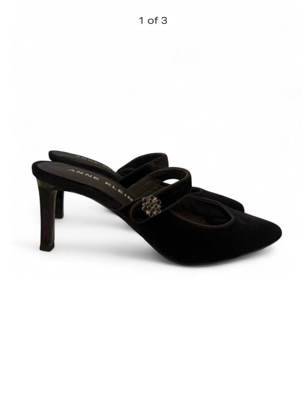 Anne Klein Black Velvet Mary Jane Mules with Decorative Strap